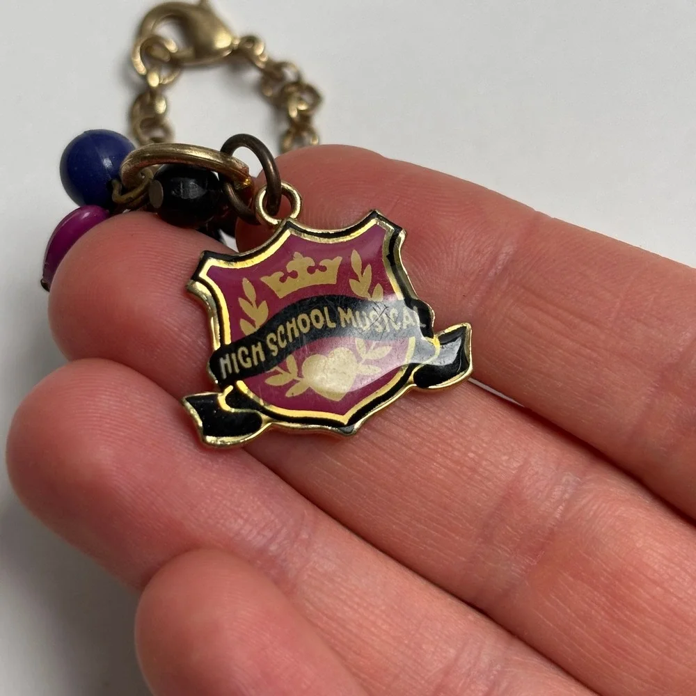 Disney High School Musical Gold Tone Girls Charm Bracelet Enamel Crest Y2K VTG